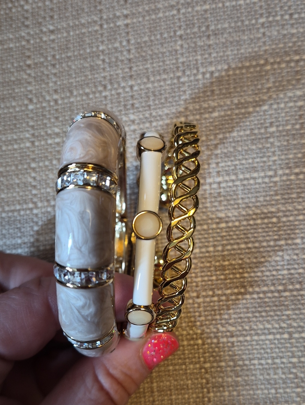 Park Lane Gold and Cream Stacked Bangle Set